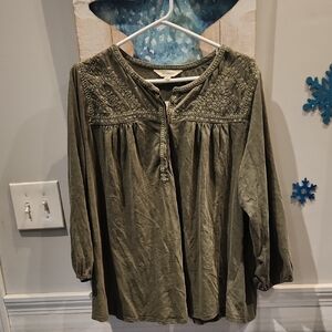 NWT Lucky Brand Sage Green Embroidered Blouse Women's Sz 1X